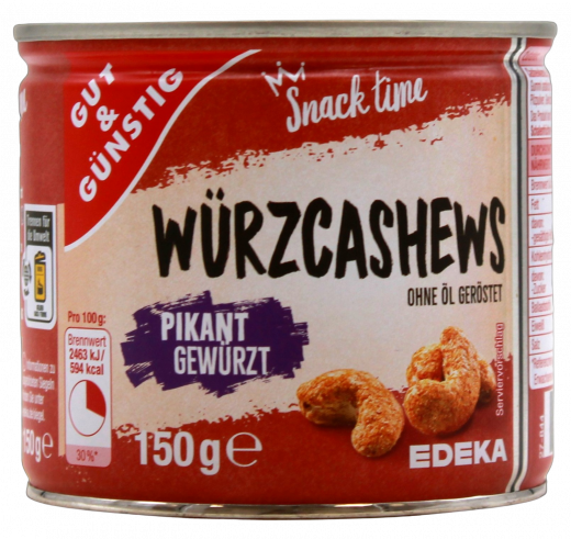 Gut & Günstig Cashewkerne pikant gewürzt, 10 x 150g Dosen