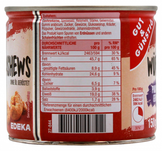 Gut & Günstig Cashewkerne pikant gewürzt, 10 x 150g Dosen