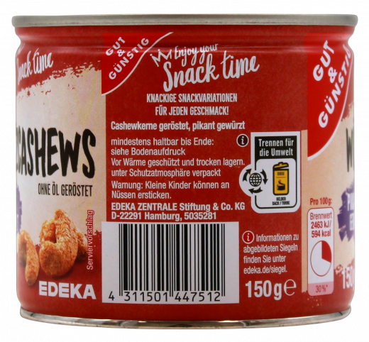 Gut & Günstig Cashewkerne pikant gewürzt, 10 x 150g Dosen