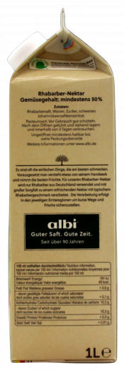 albi Heimischer Rhabarber, 6 x 1000 ml Getränkekartons