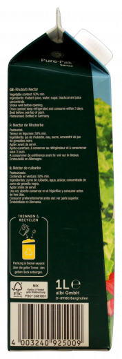 albi Heimischer Rhabarber, 6 x 1000 ml Getränkekartons