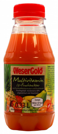 WeserGold Multivitamin 12-Fruchtnektar 24 x 330ml Flaschen EINWEG