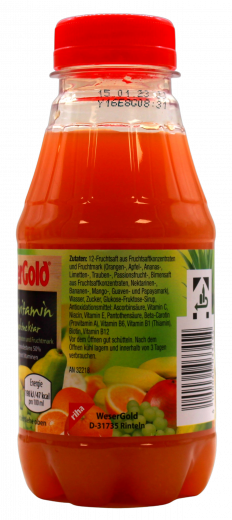 WeserGold Multivitamin 12-Fruchtnektar 24 x 330ml Flaschen EINWEG