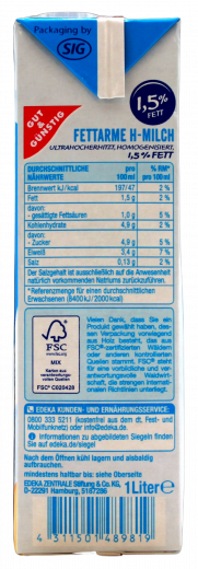 Gut & Günstig H-Milch 1.5%, 12 x 1l Getränkekarton