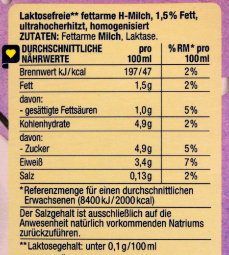 Herzstücke fettarme H-Milch Laktosefrei 1.5% Fett, 12 x 1 l Getränkekarton