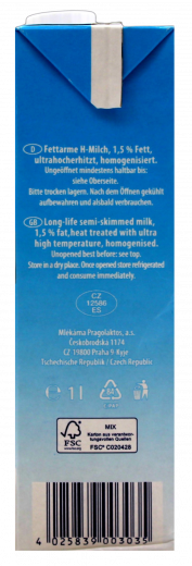 Milchwolke H-Milch 1,5%, 12 x 1000ml Packungen
