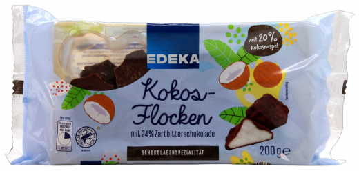 Edeka Kokosflocken mit Zartbitterschokolade, 6 x 200g Packungen