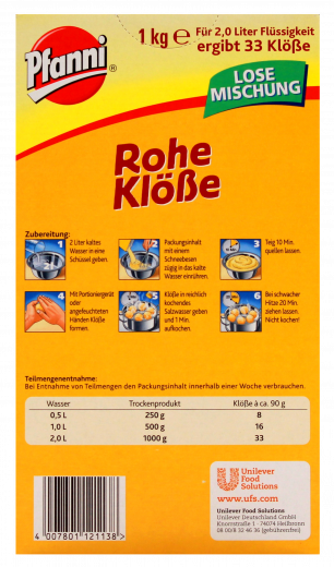 Pfanni Rohe Klösse, 1 x 1000g Packungen