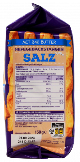 Gut & Günstig Gebäckstangen Salz, 6 x 150g Packungen