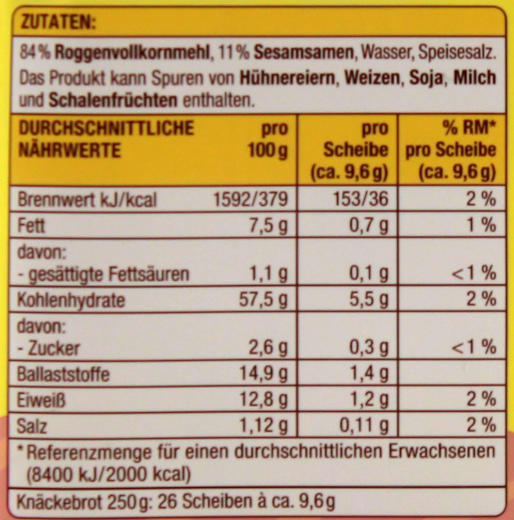 Gut & Günstig Knäckebrot Sesam, 6 x 250g Packungen