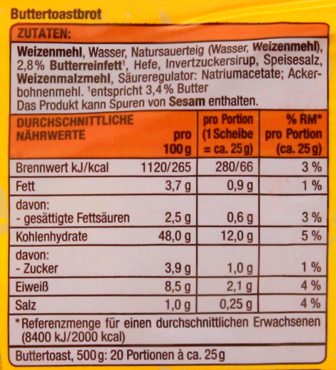 Gut & Günstig Buttertoast, 5 x 500g Packungen