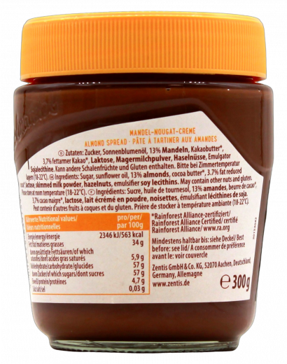 Zentis Belmandel Mandel-Nougat-Creme, 3 x 300g Gläser