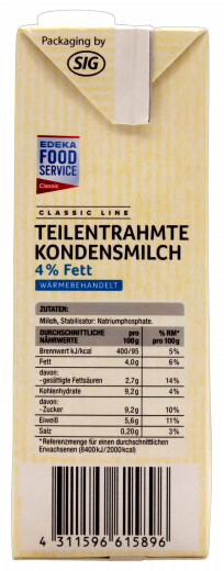 Edeka Food Service Teilentrahmte Kondensmilch 4% 6 x 1000g Packungen