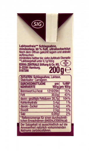 Gut & Günstig H-Sahne laktosefrei 30%, 9 x 200g Packungen