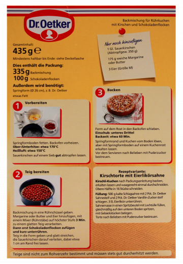 Dr. Oetker Kirschli Kuchen Backmischung 4 x 435g Packungen