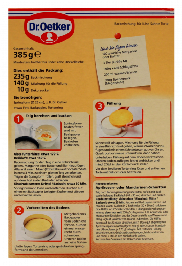 Dr. Oetker Käse-Sahne-Torte Backmischung, 4 x 385g Packungen