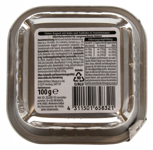 Edeka Feines Ragout mit Huhn & Truthahn in Tomatensauce 16 x 100g Becher