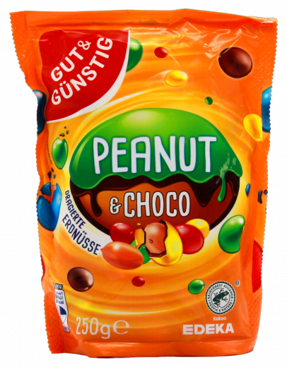 Gut & Günstig Erdnüsse in Milchschokolade bunt, 12 x 250g Packungen