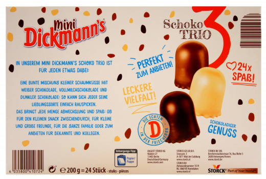 Storck Dickmanns Mini Schoko Trio. 6 x 200g Packungen