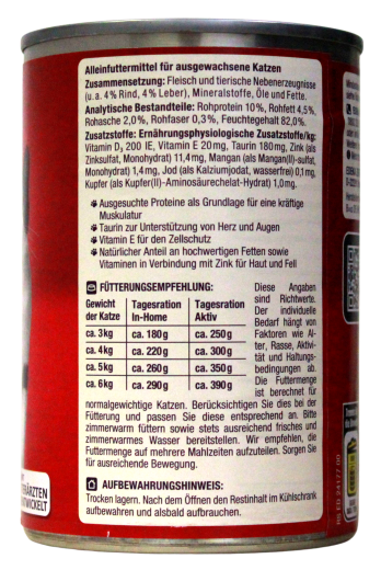 Herzstücke Feine Mahlzeit Pastete mit Rind und Leber Katzenfutter, 12 x 400g Dosen