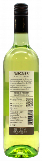 Wegner Pfalz Riesling Weißwein trocken QbA 12.5% vol., 6 x 750ml Flasche