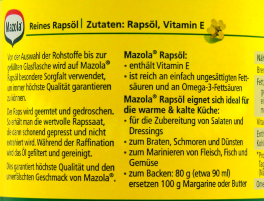 Mazola Rapsöl 6 x 750ml Flaschen