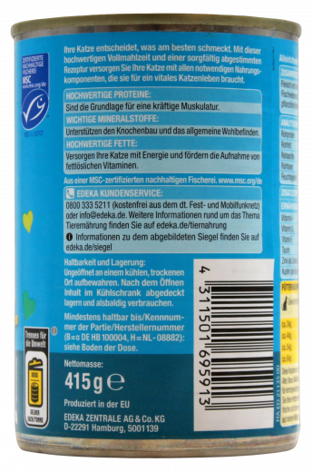 Gut & Günstig Hello my Cat Zarte Stückchen in feiner Sauce mit MSC-Seelachs, 10 x 415g Dosen