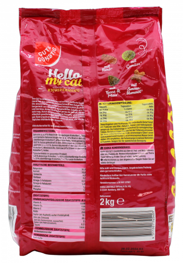 Gut & Günstig Hello my cat Knuspermenü mit Rind, 4 x 2000g Packungem