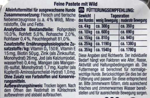 Herzstücke Feine Pastete mit Wild Hundefutter, 10 x 300g Becher