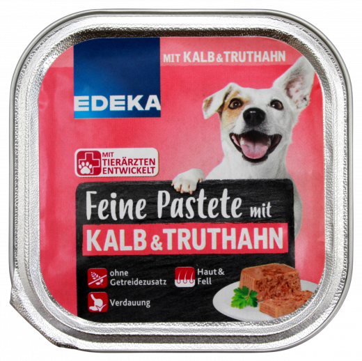 Edeka Feine Pastete mit Kalb und Truthahn Hundefutter, 11 x 150g Becher
