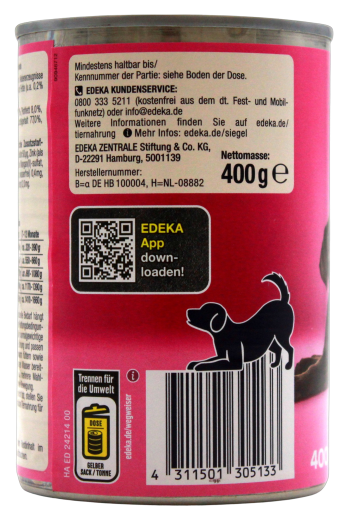 Herzstücke Feine Mahlzeit Junior Pastete mit Rind und Huhn Hundefutter, 12 x 400g Dosen