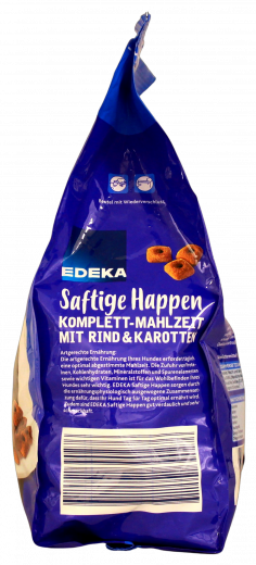 Edeka Saftige Happen mit Rind und Karotten Komplett-Mahlzeit für Hunde 5 x 1500g Packungen