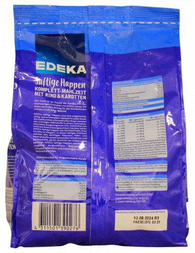 Edeka Saftige Happen mit Rind und Karotten Komplett-Mahlzeit für Hunde 5 x 1500g Packungen