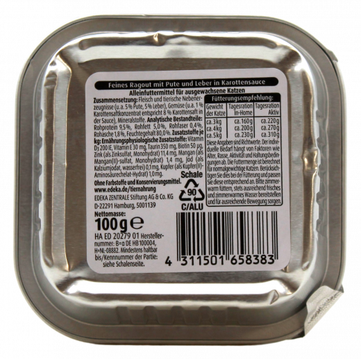 Edeka Feines Ragout mit Pute und Leber in Karottensauce 16 x 100g Becher