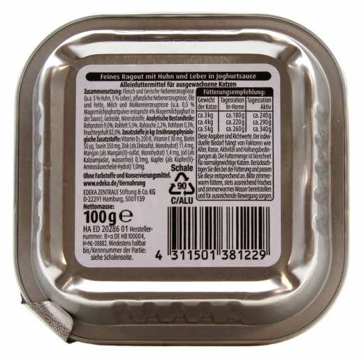 Edeka Feines Ragout mit Huhn und Leber in Joghurtsauce, 16 x 100g Becher