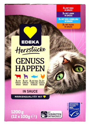 Edeka Herzstücke Genuss Happen in Sauce in 4 Geschmackssorten, 4 x 1200g Packungen
