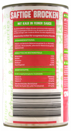 Gut & Günstig Saftige Brocken mit Kalb in feiner Sauce, 6 x 1240g Dosen
