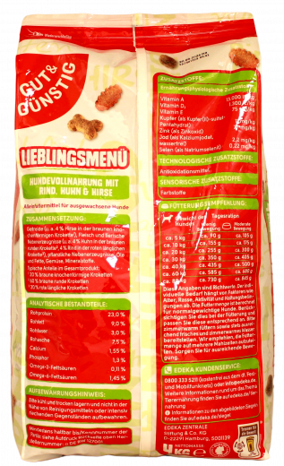 Gut & Günstig Lieblingsmenü Hundevollnahrung mit Rind, Huhn und Hirse 4000g Packung