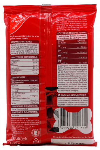 Gut & Günstig Lieblings Streifen Hundeleckerli mit Rind, 15 x 200g Packungen