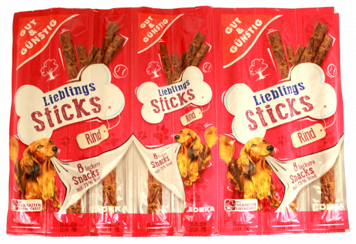 Gut & Günstig Lieblings Sticks Hundeleckerli mit Rind, 25 x 88g Packungen