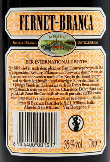 Fernet Branca Bitter Kräuterlikör 35% vol., 700ml Flaschen