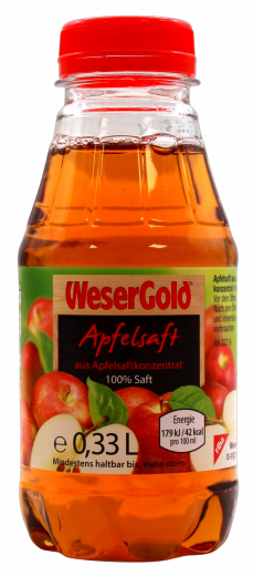 WeserGold Apfelsaft, 24 x 330ml Flaschen EINWEG