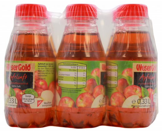 WeserGold Apfelsaft, 24 x 330ml Flaschen EINWEG
