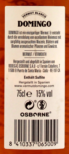 Vermut Blanco Domingo 15% vol., 6 x 750ml Flaschen