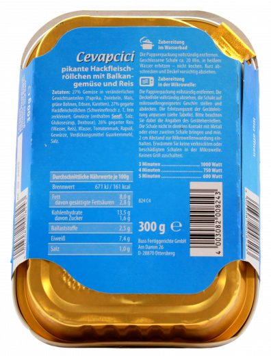 Buss freizeit Macher Cevapcici mit Balkangemüse und Reis, 6 x 300g Packungen