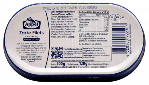 Appel Zarte Filets vom Hering Tomate & Curry 5 x 200g Packungen