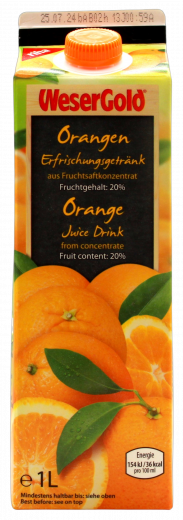 WeserGold Orange Fruchtsaftgetränk, 8 x 1000ml Packungen