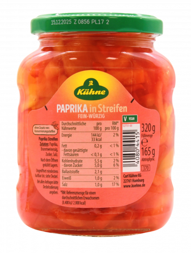 Kühne Paprika in Streifen 5 x 165g Gläser