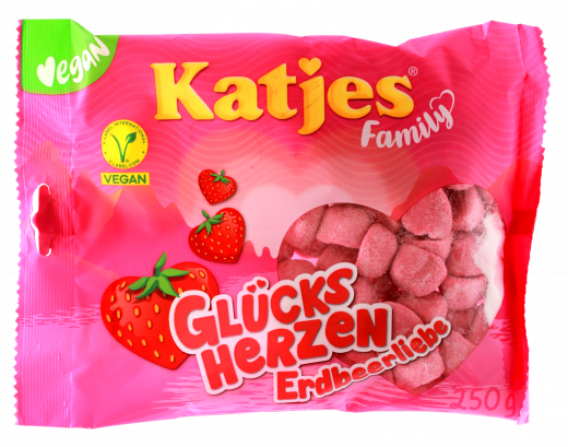 Katjes Family Glücksherzen Erdbeerliebe, 18 x 250g Packungen