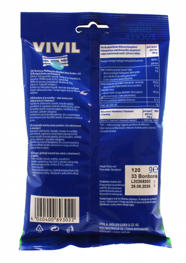 Vivil Hustenbonbons Extra Stark ohne Zucker, 15 x 120g Beutel